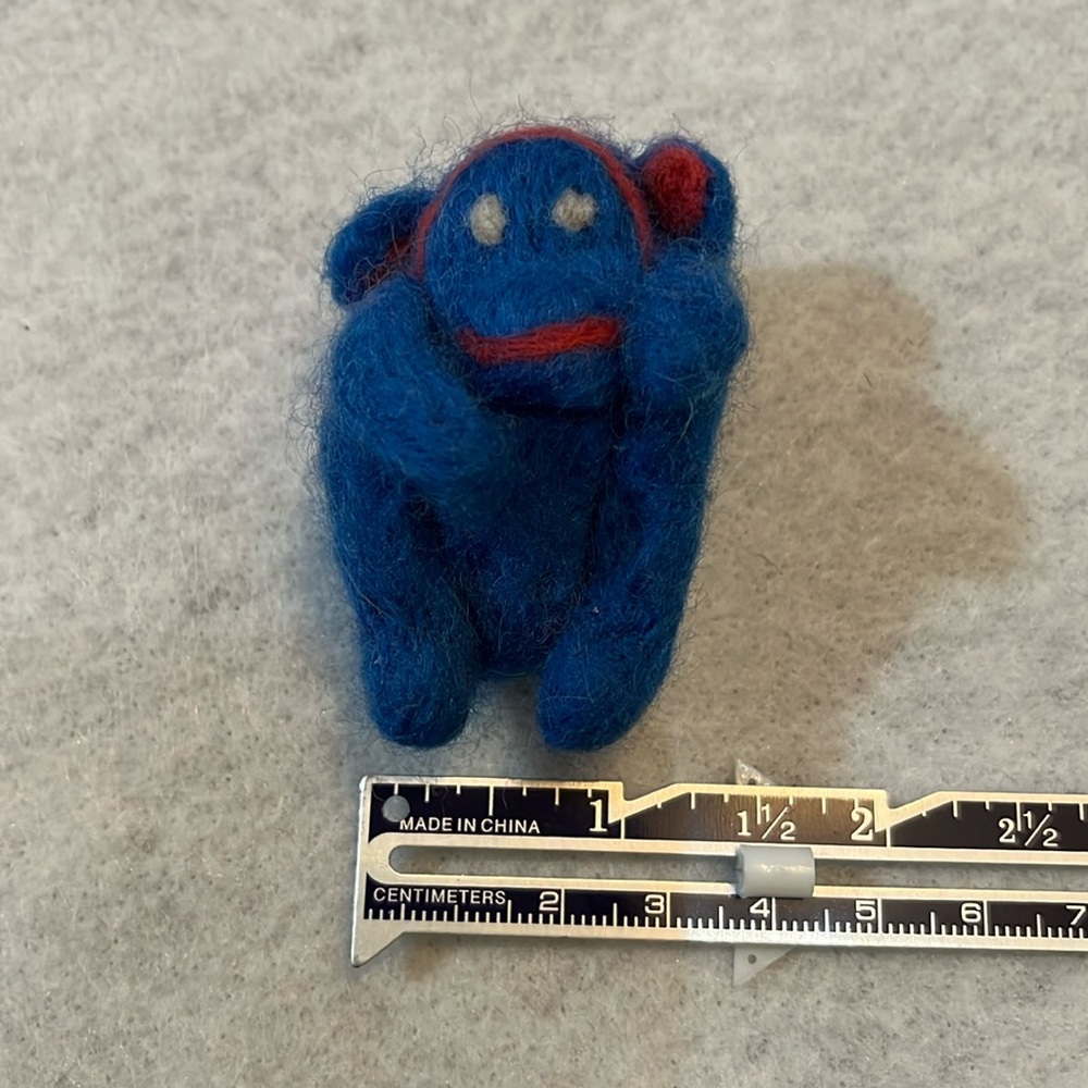 Handcrafted decorative pin. Felted Blue Monkey, NWOT